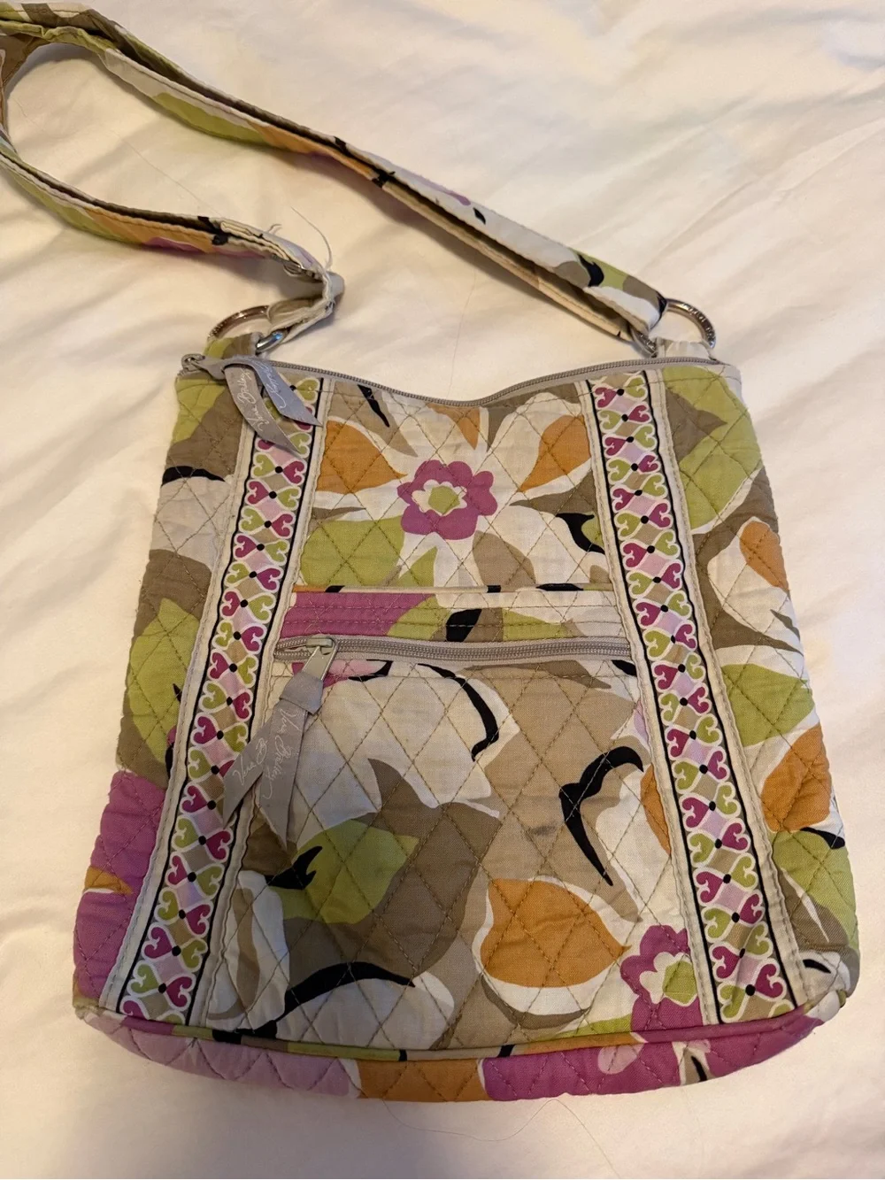 Vera Bradley Quilted Floral Crossbody Bag in Pink, Green & Tan - Casual Everyday